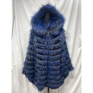 Navy fox w/ rex rabbit poncho/cape detachable hood (117031)